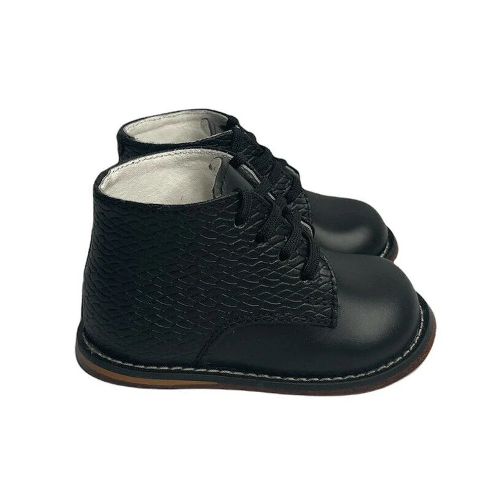 NEW Josmo Black Leather Lace Up Baby Toddler Walking Shoes Boy Girl Size 5